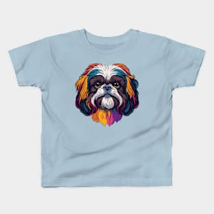 Cute Vivid Colorful Shih Tzu Face Kids T-Shirt